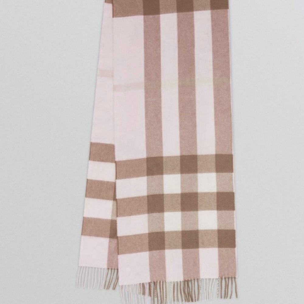 Pink Check Gold Metallic Fiber Cashmere Scarf NWT